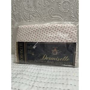 Vintage Dormisette Queen Fitted Sheet Floral 100% Cotton Flannel White / Pink